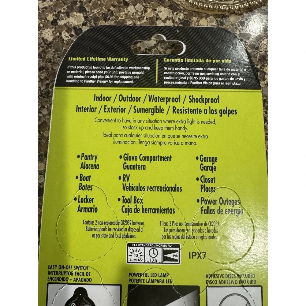 BUTTON LAMP 6 Pack Adhesive LEDs Light Package Ultra Bright New In Package‎